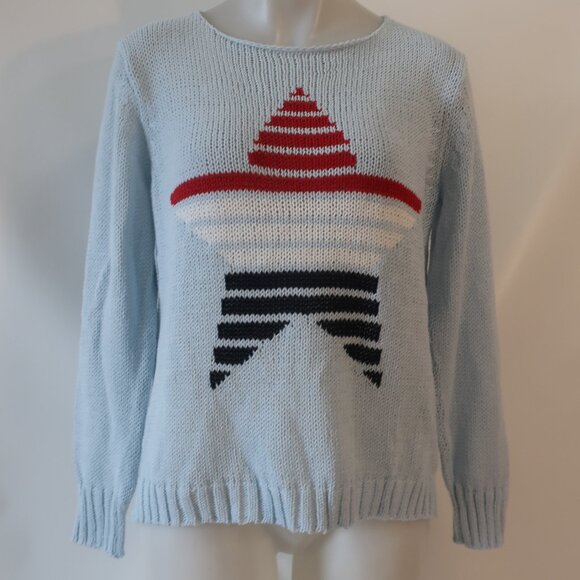 NWT Wooden Ships American Star Red White Ventana Blue Pullover Crew Sweater S/M - Picture 6 of 11